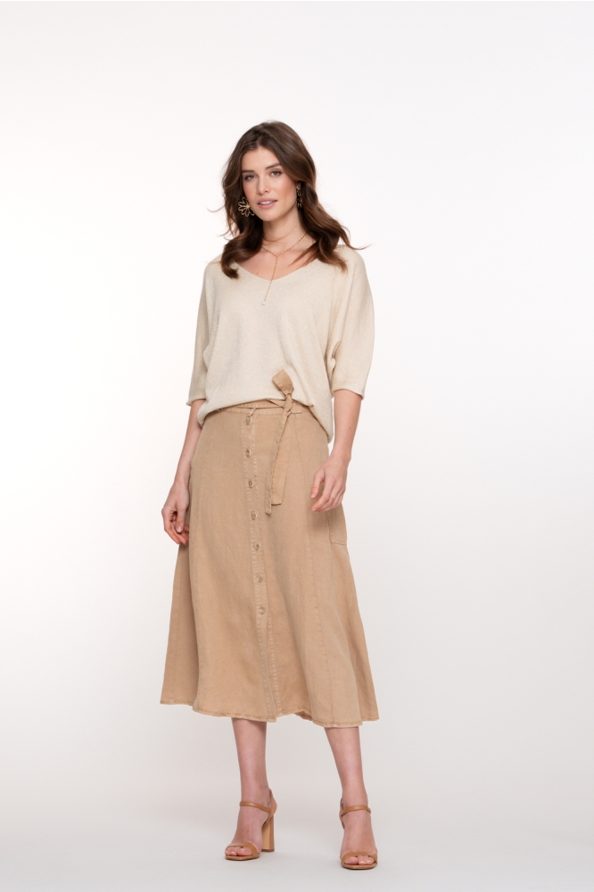 V HALS PULLOVER MET DRIEKWART MOUW EN GLITTERS 54340 70 000720 SAND/GOLD